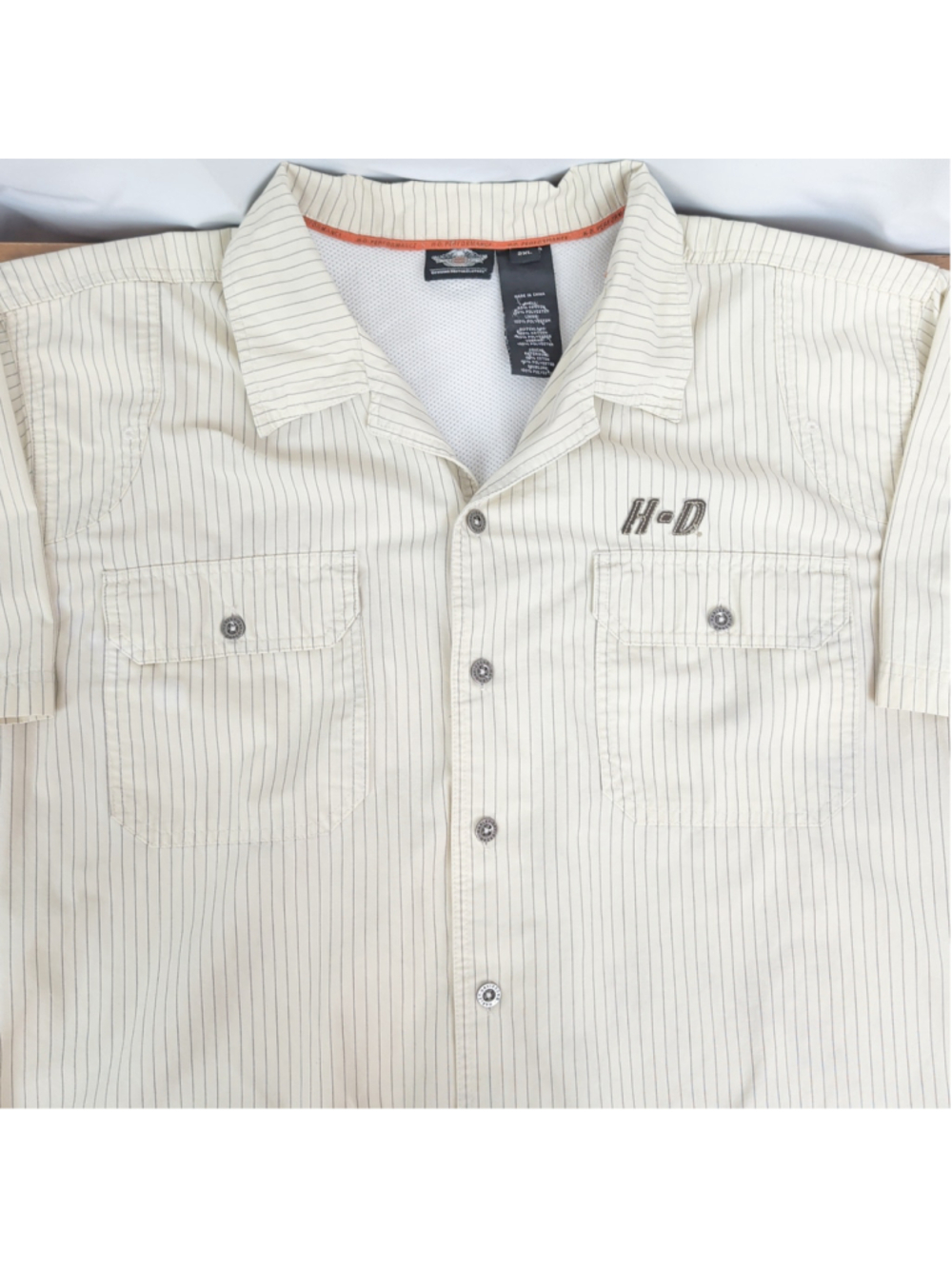 Harley Davidson Short Sleeve Button Up Striped Baseball Style Shirt XXL